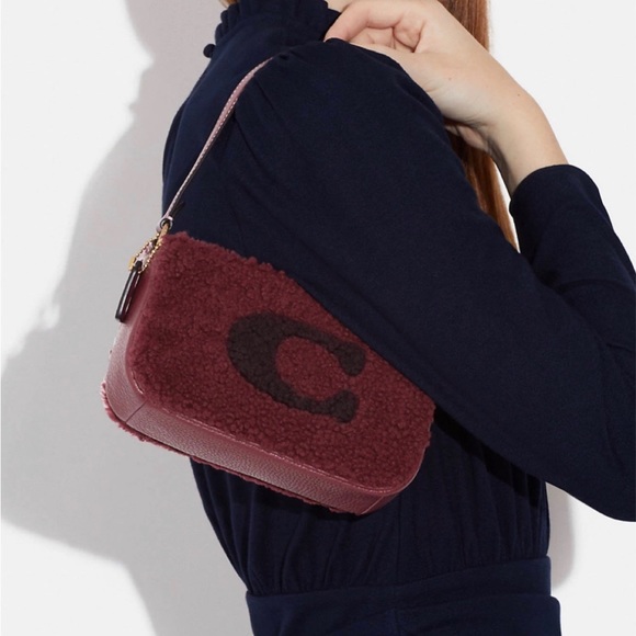 Coach CE691 Nolita 19 In Shearling With Coach Motif In Gold/Black Cherry - Picture 2 of 9